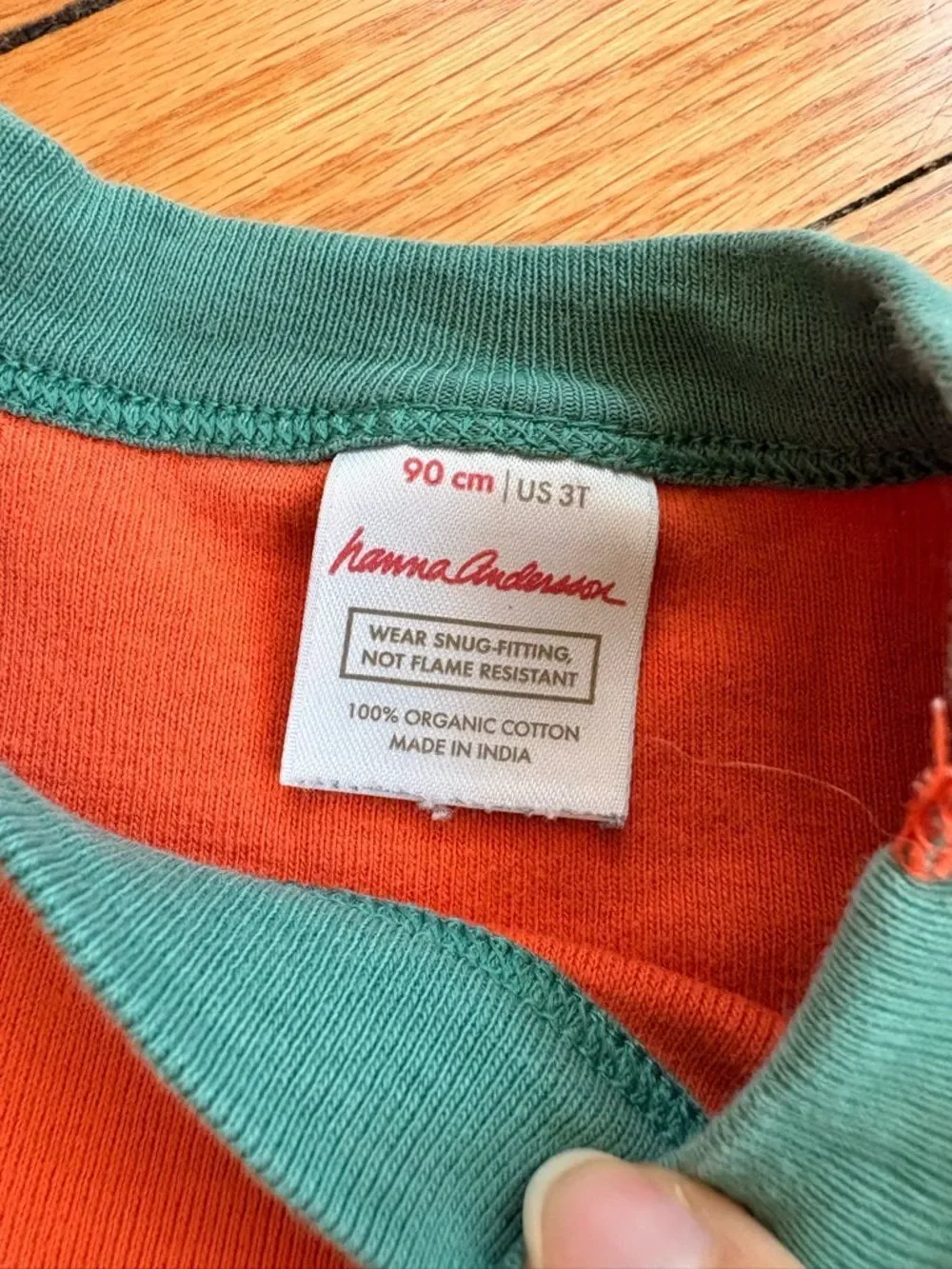 Hanna Andersson Kids Orange Pumpkin Tee with Green Trim Size 3T